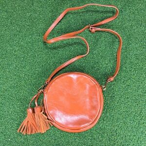 Anthropologie Round Crossbody Bag Tan Faux Leather‎ Tassel Strap